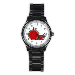 Watermelon Bicycle  Stainless Steel Round Watch by Valentinaart