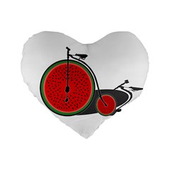 Watermelon Bicycle  Standard 16  Premium Flano Heart Shape Cushions by Valentinaart