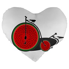 Watermelon Bicycle  Large 19  Premium Flano Heart Shape Cushions by Valentinaart