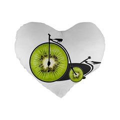 Kiwi Bicycle  Standard 16  Premium Flano Heart Shape Cushions by Valentinaart