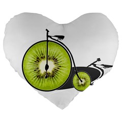 Kiwi Bicycle  Large 19  Premium Flano Heart Shape Cushions by Valentinaart