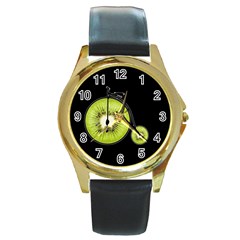 Kiwi Bicycle  Round Gold Metal Watch by Valentinaart