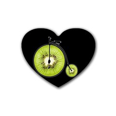 Kiwi Bicycle  Rubber Coaster (heart)  by Valentinaart