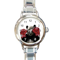 Boxing Panda  Round Italian Charm Watch by Valentinaart