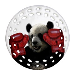 Boxing Panda  Round Filigree Ornament (two Sides) by Valentinaart