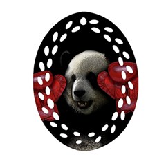 Boxing Panda  Ornament (oval Filigree) by Valentinaart