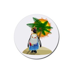 Tropical Penguin Rubber Coaster (round)  by Valentinaart