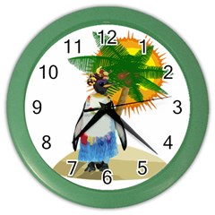 Tropical Penguin Color Wall Clocks by Valentinaart