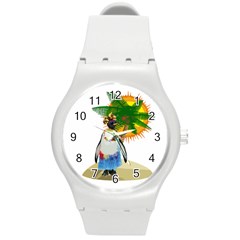 Tropical Penguin Round Plastic Sport Watch (m) by Valentinaart