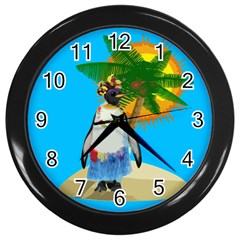 Tropical Penguin Wall Clocks (black) by Valentinaart