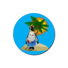 Tropical Penguin Rubber Coaster (round)  by Valentinaart