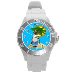 Tropical Penguin Round Plastic Sport Watch (l) by Valentinaart