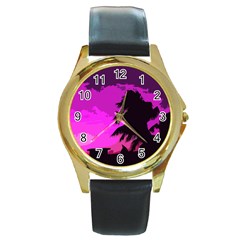 Landscape Round Gold Metal Watch by Valentinaart