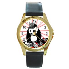 Deejay Panda Round Gold Metal Watch by Valentinaart