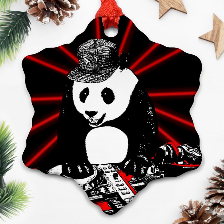 Deejay panda Snowflake Ornament (Two Sides)