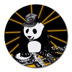 Deejay Panda Round Mousepads by Valentinaart