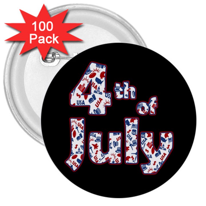 4th of July Independence Day 3  Buttons (100 pack) 