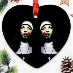 Horror Nuns Ornament (heart) by Valentinaart