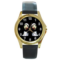 Horror Nuns Round Gold Metal Watch by Valentinaart