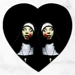 Horror Nuns Jigsaw Puzzle (heart) by Valentinaart