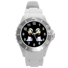 Horror Nuns Round Plastic Sport Watch (l) by Valentinaart