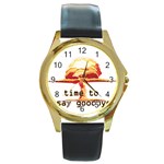 Nuclear Explosion Round Gold Metal Watch Front