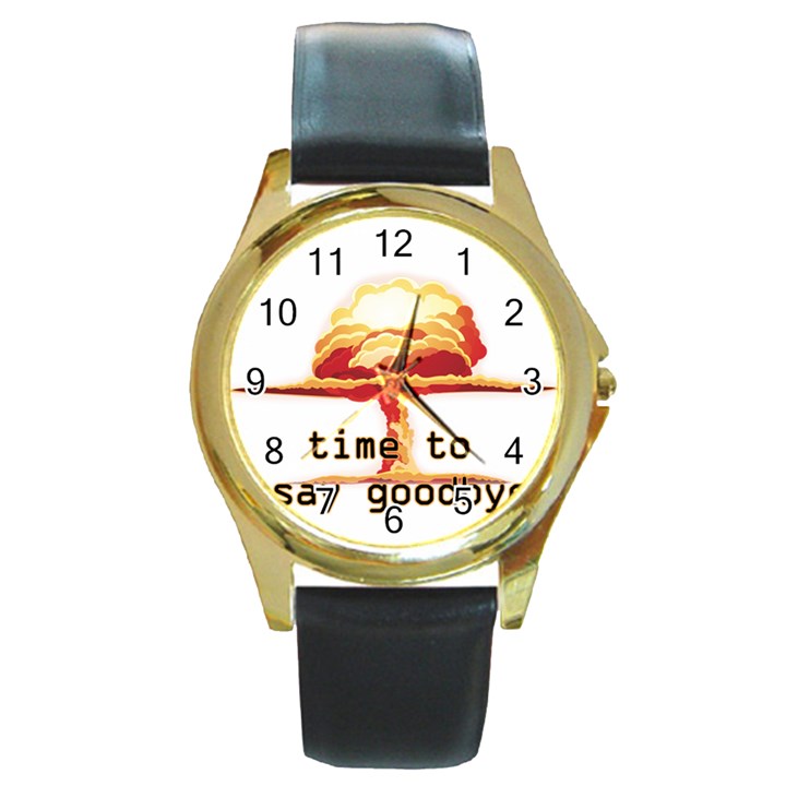 Nuclear Explosion Round Gold Metal Watch