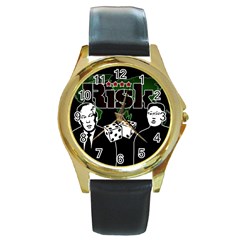 Nuclear Explosion Trump And Kim Jong Round Gold Metal Watch by Valentinaart