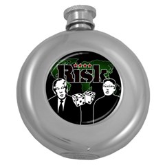 Nuclear Explosion Trump And Kim Jong Round Hip Flask (5 Oz) by Valentinaart