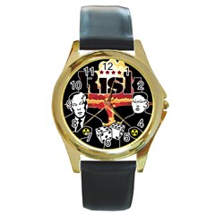 Nuclear Explosion Trump And Kim Jong Round Gold Metal Watch by Valentinaart