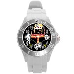 Nuclear Explosion Trump and Kim Jong Round Plastic Sport Watch (L) Front