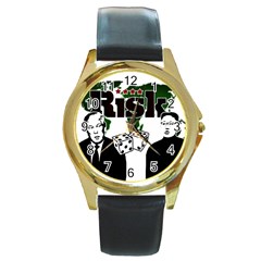 Nuclear Explosion Trump And Kim Jong Round Gold Metal Watch by Valentinaart