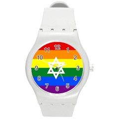 Gay Pride Israel Flag Round Plastic Sport Watch (m) by Valentinaart