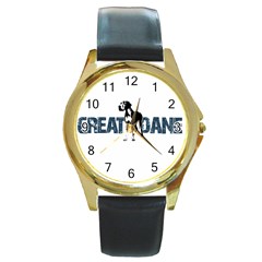 Great Dane Round Gold Metal Watch by Valentinaart