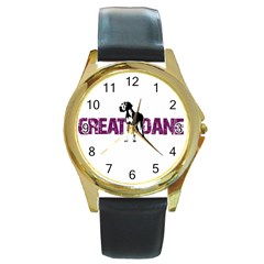 Great Dane Round Gold Metal Watch by Valentinaart