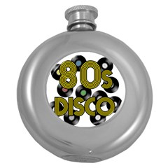  80s Disco Vinyl Records Round Hip Flask (5 Oz) by Valentinaart