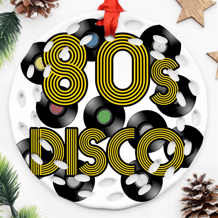  80s disco vinyl records Round Filigree Ornament (Two Sides)