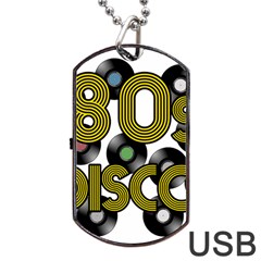  80s Disco Vinyl Records Dog Tag Usb Flash (one Side) by Valentinaart