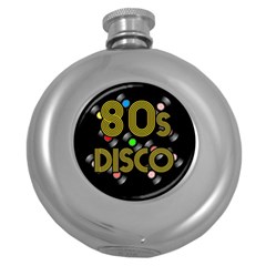  80s Disco Vinyl Records Round Hip Flask (5 Oz) by Valentinaart