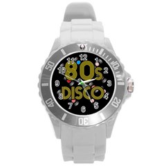  80s Disco Vinyl Records Round Plastic Sport Watch (l) by Valentinaart