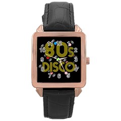  80s Disco Vinyl Records Rose Gold Leather Watch  by Valentinaart