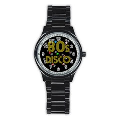  80s Disco Vinyl Records Stainless Steel Round Watch by Valentinaart