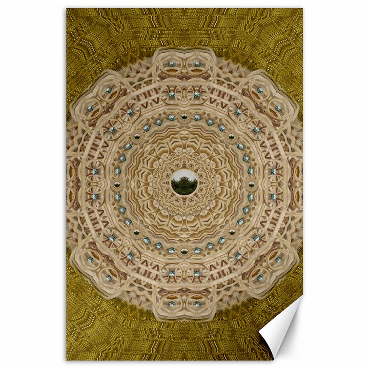 Golden Forest Silver Tree In Wood Mandala Canvas 24  x 36 