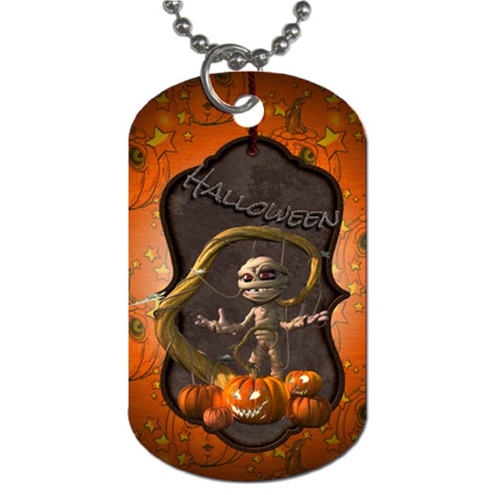 Halloween, Funny Mummy With Pumpkins Dog Tag (Two Sides)