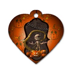 Halloween, Funny Mummy With Pumpkins Dog Tag Heart (one Side) by FantasyWorld7