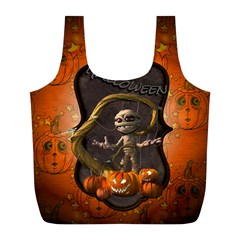 Halloween, Funny Mummy With Pumpkins Full Print Recycle Bags (l)  by FantasyWorld7