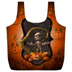 Halloween, Funny Mummy With Pumpkins Full Print Recycle Bags (l)  by FantasyWorld7