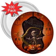 Halloween, Funny Mummy With Pumpkins 3  Buttons (100 Pack)  by FantasyWorld7