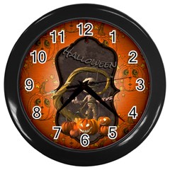 Halloween, Funny Mummy With Pumpkins Wall Clocks (black) by FantasyWorld7