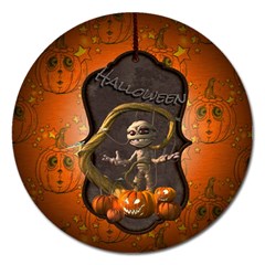 Halloween, Funny Mummy With Pumpkins Magnet 5  (round) by FantasyWorld7